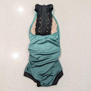 CHRISTMAS GREEN SADIE JANE Gymnastics Dance Leotard Child Small Sage LACE BACK